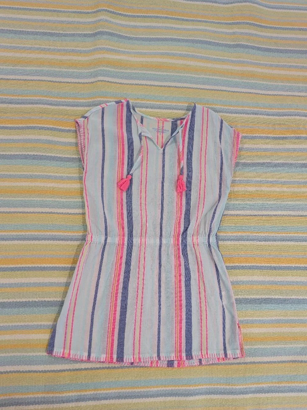 ⭐ Girls Vineyard Vines striped swim beach cover up small 7-8